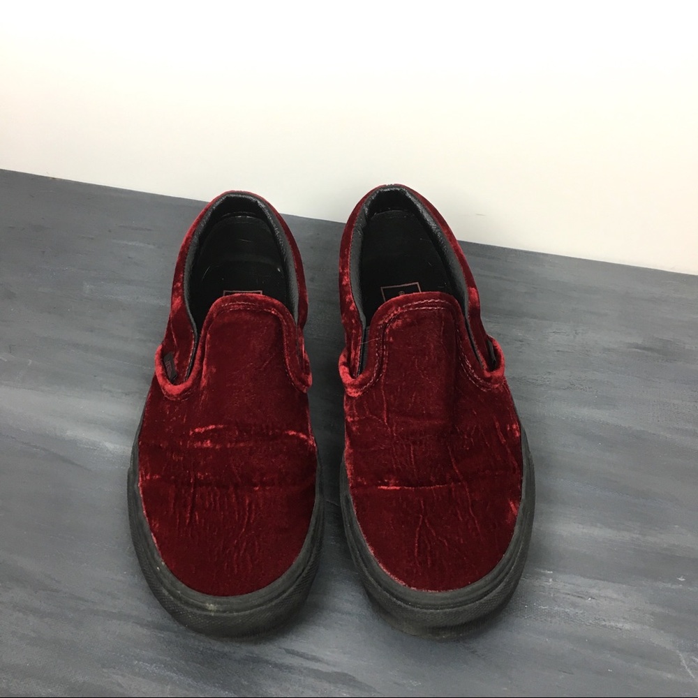 Vans Slip-On Sneakers Burgundy Velvet with Black Sole - Picture 2 of 6